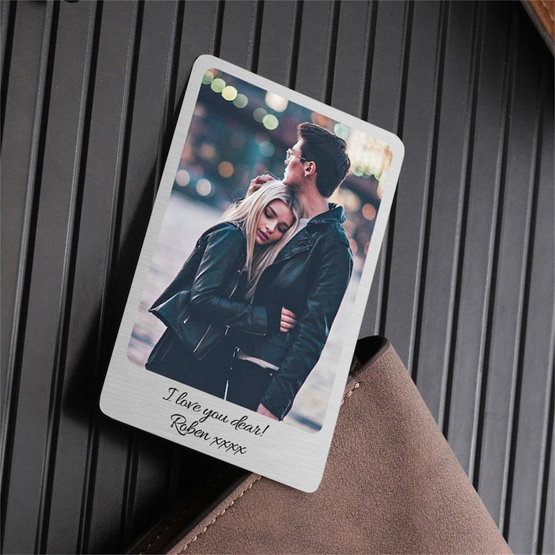 Personalized Metal Wallet Cards, Custom Photo & Message Wallet Insert Card, Valentines Gift, Anniversary Gift, Photo Gift Keepsake for him