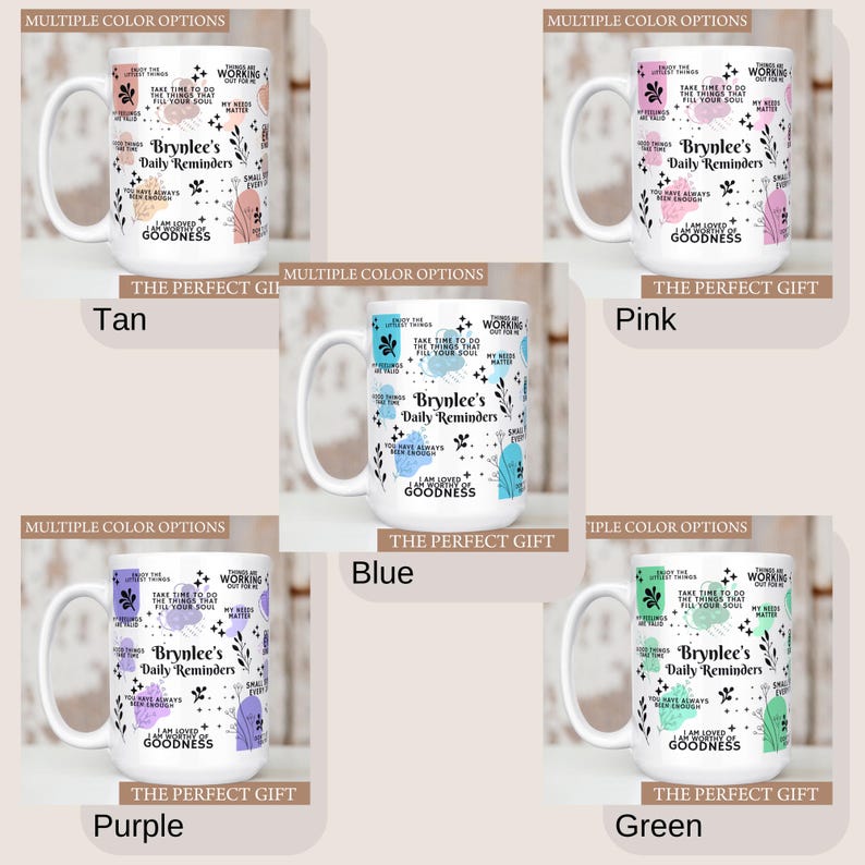 Personalized Daily Affirmations Coffee Mug, Custom Daily Reminders Cup, Best Friend Gift, Mental Health Awareness Gift, Customized Mug