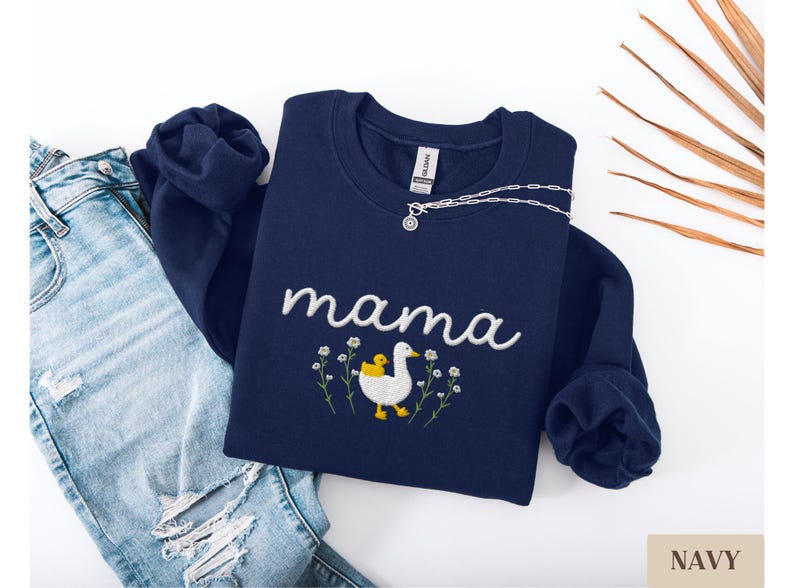 Embroidered Mama Sweatshirt, Goose Mama Crewneck, Mother's Day Gift, New Mom Gift, Baby Shower Gift, Cozy Mom Sweater, Cute Mom Sweatshirt