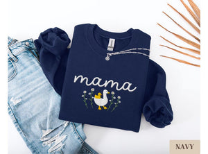 Embroidered Mama Sweatshirt, Goose Mama Crewneck, Mother's Day Gift, New Mom Gift, Baby Shower Gift, Cozy Mom Sweater, Cute Mom Sweatshirt