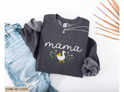 Embroidered Mama Sweatshirt, Goose Mama Crewneck, Mother's Day Gift, New Mom Gift, Baby Shower Gift, Cozy Mom Sweater, Cute Mom Sweatshirt