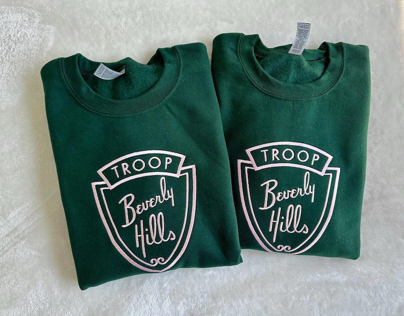 Beverly Hills Embroidered Green Pink Vintage Cozy Ladies Sweatshirt Cute Designer Style Cotton Shirt il_794xN.6608768067_a04i.jpg