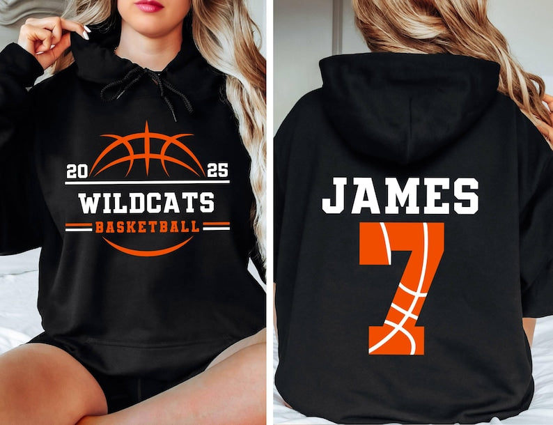 Personalized Basketball Team Mascot Hoodie, Custom Basketball Mom Hoodie, Basketball Hoodie With Number and Name, Game Day Cheer Mom Gift