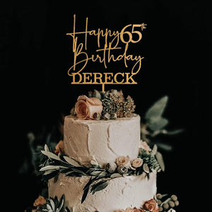 Personalized 65th Birthday Cake Topper: Custom Wood Celebration