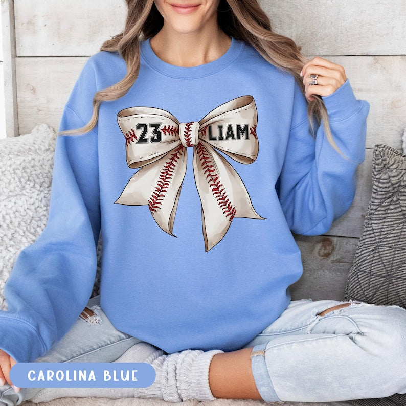 Custom Baseball Coquette Sweatshirt, Baseball Bow Sweatshirt, Baseball Mom Sweatshirt, Custom Game Day Sweatshirt, Sports Mom Sweatshirt