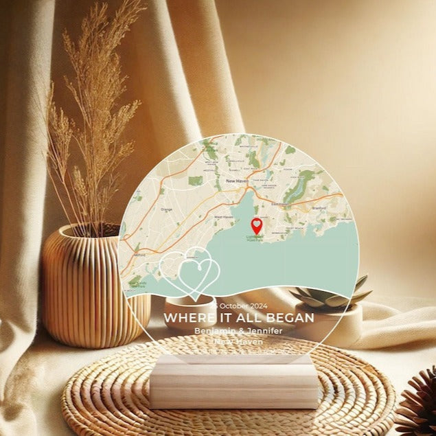 Where It All Began LED Light, Custom First Date Night Light, Wedding Gift, Custom Map Plaque For Couple, Anniversary Gifts, Couple Gift