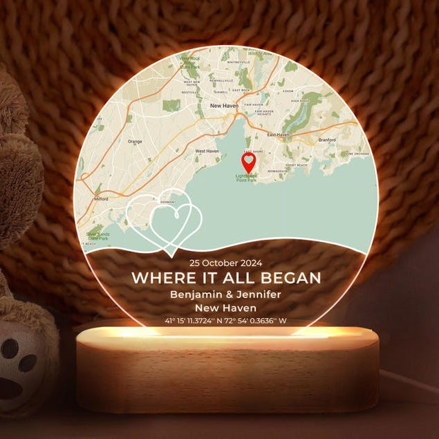 Where It All Began LED Light, Custom First Date Night Light, Custom Map Plaque For Couple, Anniversary Gifts, Couple Gift, Gift For Him Her