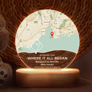 Where It All Began LED Light, Custom First Date Night Light, Custom Map Plaque For Couple, Anniversary Gifts, Couple Gift, Gift For Him Her