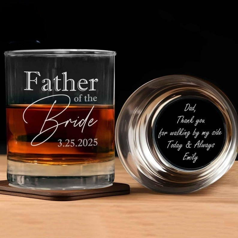 Father Of The Bride Whiskey Glass, Gift for Bride's Dad, Dad of Bride Gift, Custom Wedding Whiskey Glass, Wedding Gift for Father
