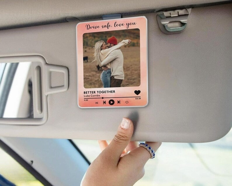 Custom Photo Car Visor Clip, Couple Photo Car Hanging Ornament, Personalized Picture Song Ornament, Valentine Gift For Him, Anniversary Gift