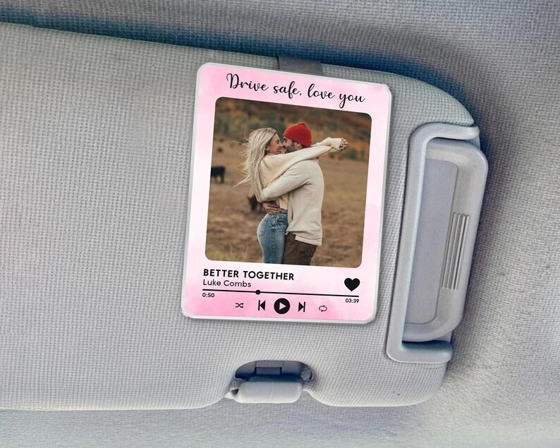 Custom Photo Car Visor Clip, Couple Photo Car Hanging Ornament, Personalized Picture Song Ornament, Valentine Gift For Him, Anniversary Gift