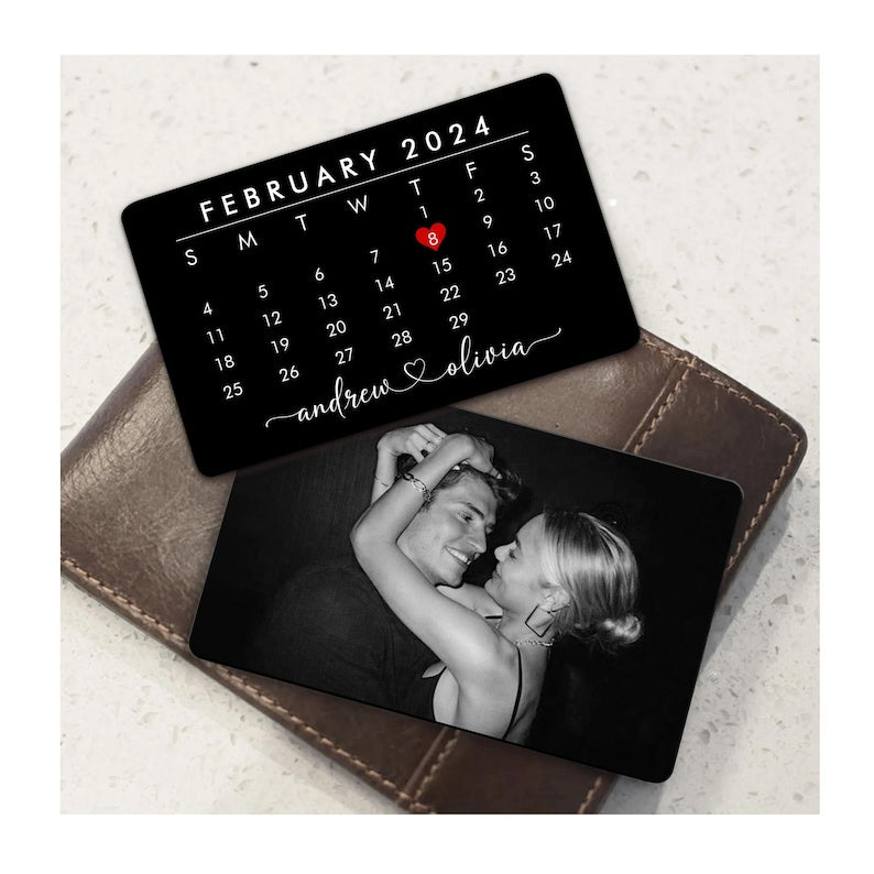Custom Metal Wallet Card, Calendar Insert Card, Couple Gift, Personalized Anniversary Gift for Boyfriend, Husband, Photo Love Note Card