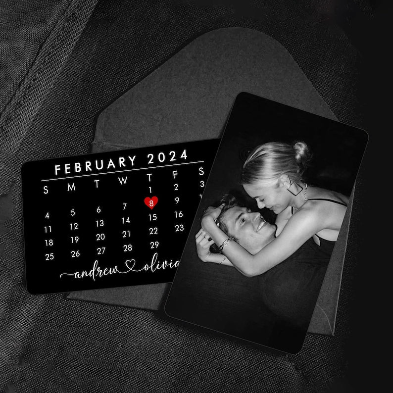 Custom Metal Wallet Card, Calendar Insert Card, Couple Gift, Personalized Anniversary Gift for Boyfriend, Husband, Photo Love Note Card