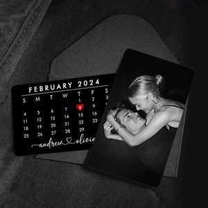 Custom Metal Wallet Card, Calendar Insert Card, Couple Gift, Personalized Anniversary Gift for Boyfriend, Husband, Photo Love Note Card