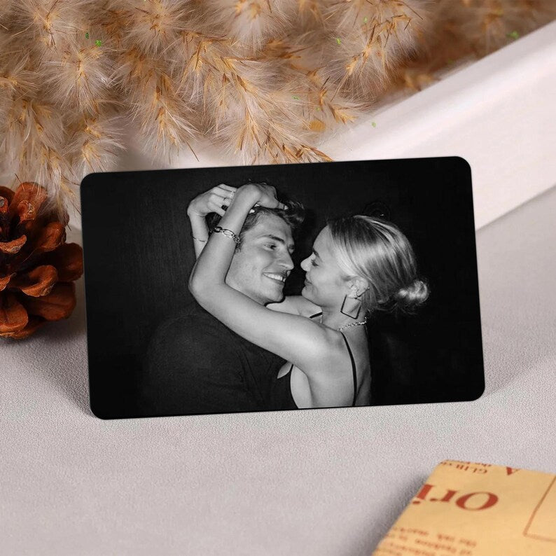 Custom Metal Wallet Card, Calendar Insert Card, Couple Gift, Personalized Anniversary Gift for Boyfriend, Husband, Photo Love Note Card