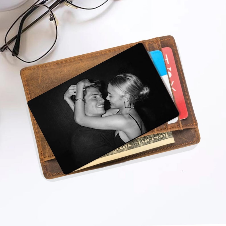 Custom Metal Wallet Card, Calendar Insert Card, Couple Gift, Personalized Anniversary Gift for Boyfriend, Husband, Photo Love Note Card