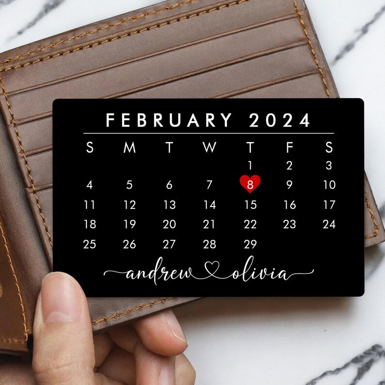 Custom Metal Wallet Card, Calendar Insert Card, Couple Gift, Personalized Anniversary Gift for Boyfriend, Husband, Photo Love Note Card