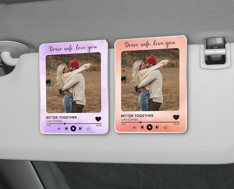 Custom Photo Car Visor Clip, Couple Photo Car Hanging Ornament, Personalized Picture Song Ornament, Valentine Gift For Him, Anniversary Gift