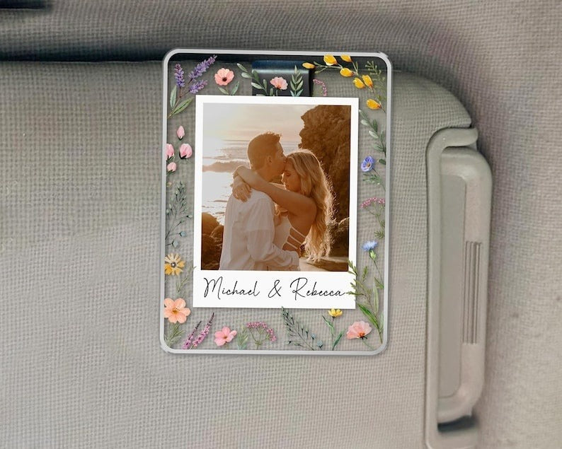 Custom Photo Car Visor Clip, Couple Picture Sun Visor Clip, Valentine's Gift For Boyfriend Girlfriend, Anniversary Gifts For Him, Car Decors