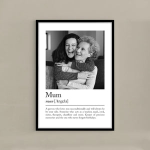 Personalised mum definition print - Custom gift with photo for mothers, mothers day present, birthday gift, Christmas, Photo Gift, Mum Quote