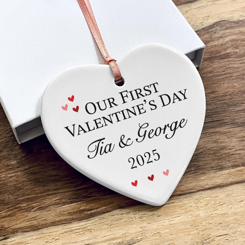 Personalised Valentine's Gift Our First Valentine's Heart Ornament | Ceramic Hanging Love Valentines Day For Him Her Wife Husband