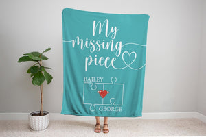 My Missing Piece Custom Valentines Day Gift, Couple Blanket, Valentine Snuggle Throw, Anniversary Gift, Gift for Girlfriend, Wifey Gift
