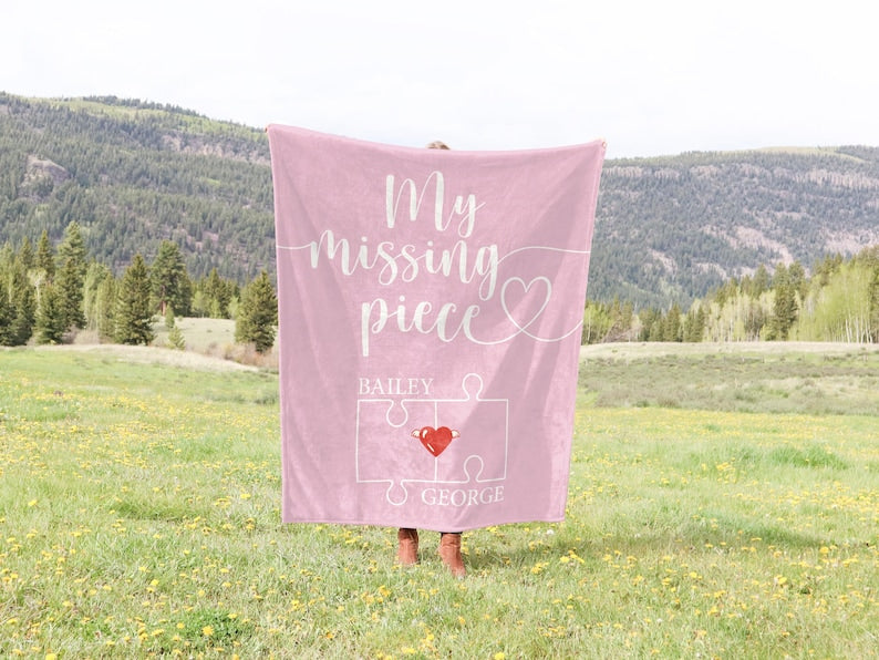 My Missing Piece Custom Valentines Day Gift, Couple Blanket, Valentine Snuggle Throw, Anniversary Gift, Gift for Girlfriend, Wifey Gift