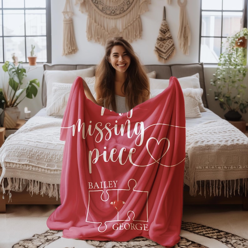 My Missing Piece Custom Valentines Day Gift, Couple Blanket, Valentine Snuggle Throw, Anniversary Gift, Gift for Girlfriend, Wifey Gift