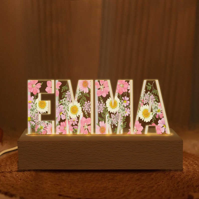 Personalized Name Night Light, Custom Floral Led Ligh With Your Name, Birthday Gift For Besties, Gift For Mom, Valentine Gift For Kids Girl