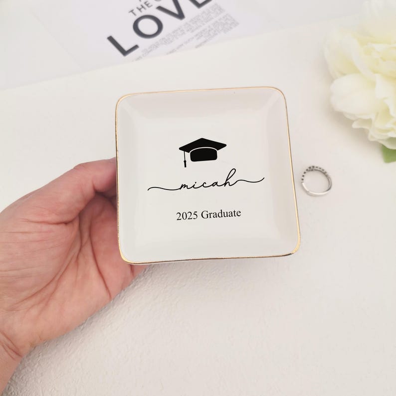 Personalized Name Graduation Jewelry Dish, Graduation Gift,2025 Class of College Graduation Gift, PHD Graduation Present, Gift for Her