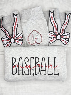 Baseball Mama Crewneck Sweatshirt with Trendy Side Bow Glitter Applique & Embroidered Sleeve, Baseball, Baseball mom, Baseball Momma, Boymom