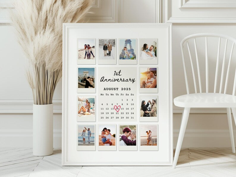 Anniversary Polaroid Collage Canvas, Custom Polaroid Photo Frame, 1st Anniversary Gift, Printable Anniversary Gift for Boyfriend, Canvas