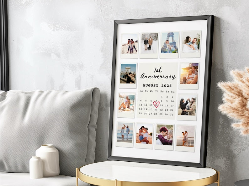 Anniversary Polaroid Collage Canvas, Custom Polaroid Photo Frame, 1st Anniversary Gift, Printable Anniversary Gift for Boyfriend, Canvas