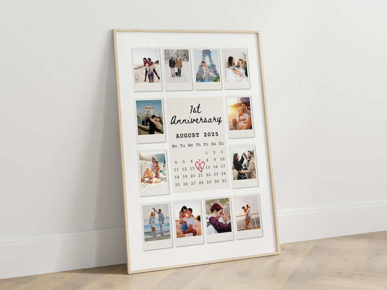 Anniversary Polaroid Collage Canvas, Custom Polaroid Photo Frame, 1st Anniversary Gift, Printable Anniversary Gift for Boyfriend, Canvas