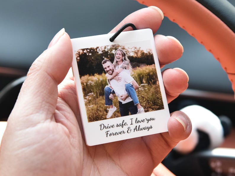 Personalized Photo Car Ornament, Hanging Car Polaroid Any Image, Drive Safe Ornament, Driving Test Pass Gift, Idea First Car Charm Gift