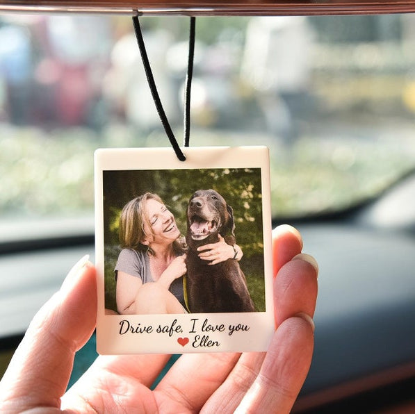Personalized Photo Car Ornament, Hanging Car Polaroid Any Image, Drive Safe Ornament, Driving Test Pass Gift, Idea First Car Charm Gift