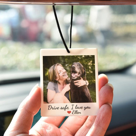 Personalized Photo Car Ornament, Hanging Car Polaroid Any Image, Drive Safe Ornament, Driving Test Pass Gift, Idea First Car Charm Gift