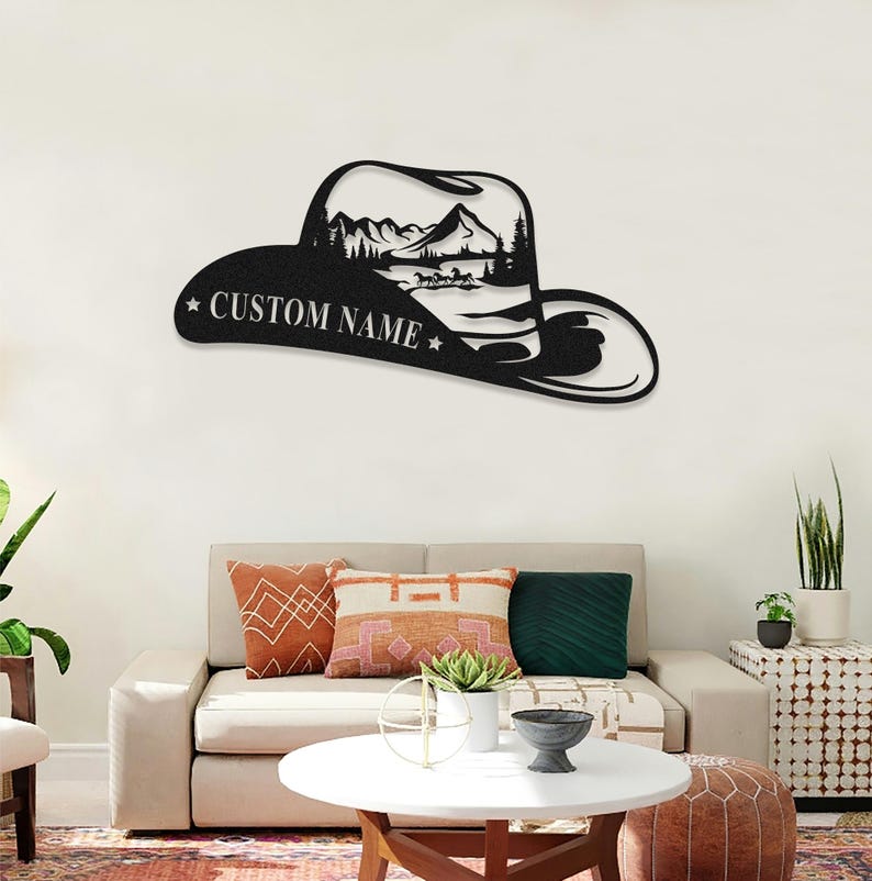 Western Cowboy Metal Sign, Custom Cowboy Name Sign, Cowboy Hat with Horses, Outdoor Sign, Western Decor, Cowgirl Decor, Cowboy Gift