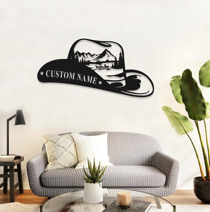 Western Cowboy Metal Sign, Custom Cowboy Name Sign, Cowboy Hat with Horses, Outdoor Sign, Western Decor, Cowgirl Decor, Cowboy Gift