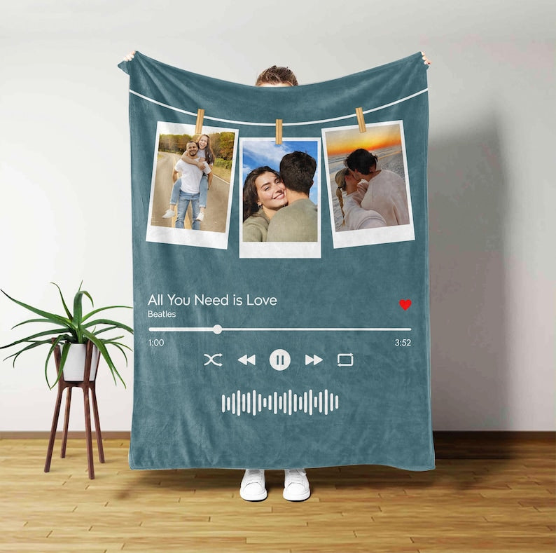 Personalized Music Blanket your photo & music favorite song Gift Blanket Great Couples Boyfriend Girlfriend Birthday Gift Mom Gift