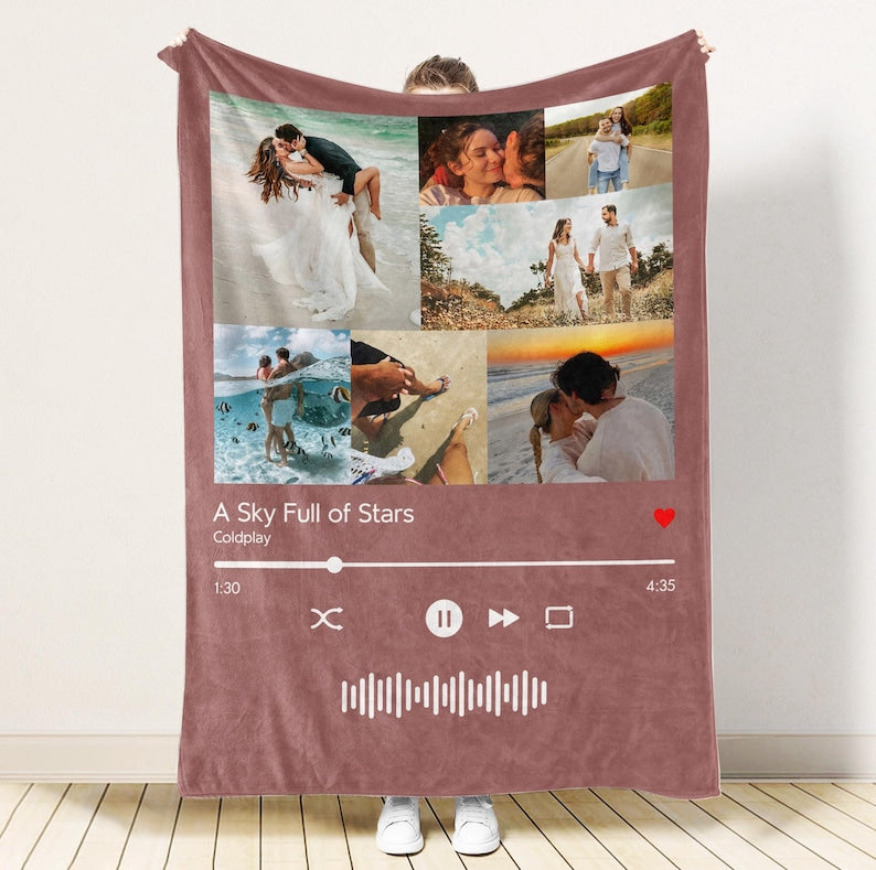 Personalized Music Blanket your photo & music favorite song Gift Blanket Great Couples Boyfriend Girlfriend Birthday Gift Mom Gift