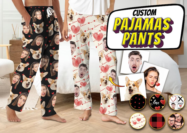 Personalized Pajamas Pants For Men Women, Custom Pajamas With Photo Dog Cat Photo, Customized Pjs Bottoms Gift For Couple, Valentines Gifts