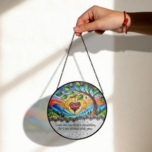 Personalized Memorial Stained Glass Panel with Heart and Tree of Life Sympathy Gift for Loss of Mom or Dad, Grief Keepsake