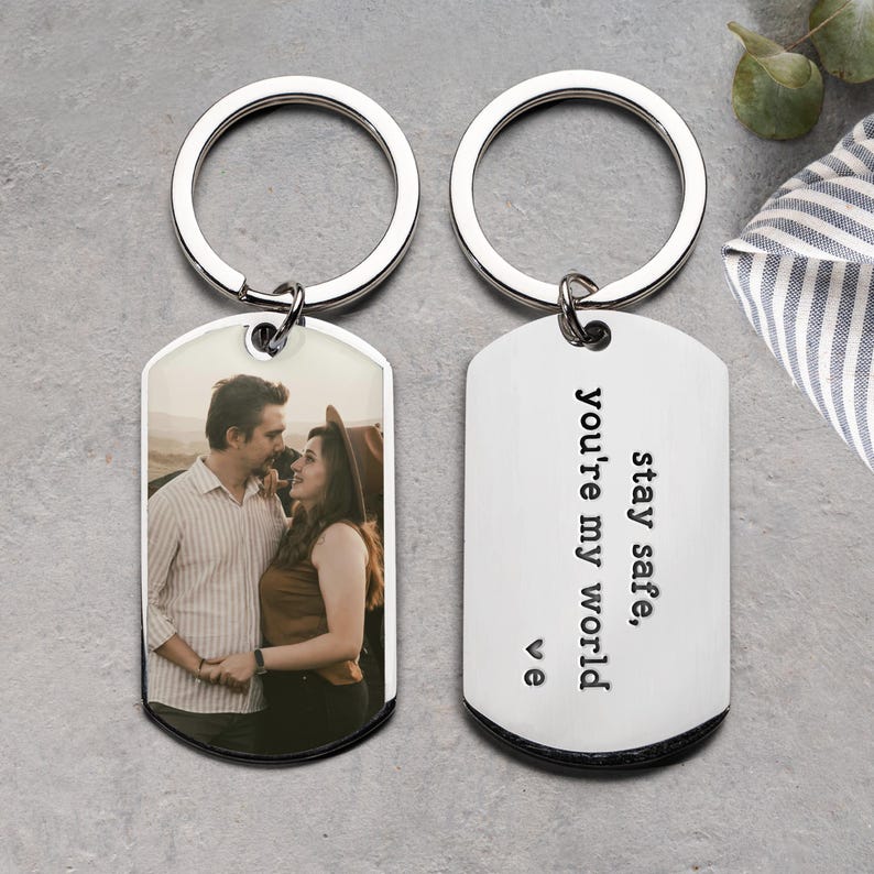 Custom Photo Keychain, Drive Safe I Love You Gift Custom Message For Him Personalized Valentines Day Gift for Him, Anniversary Gift for Husband or Boyfriend