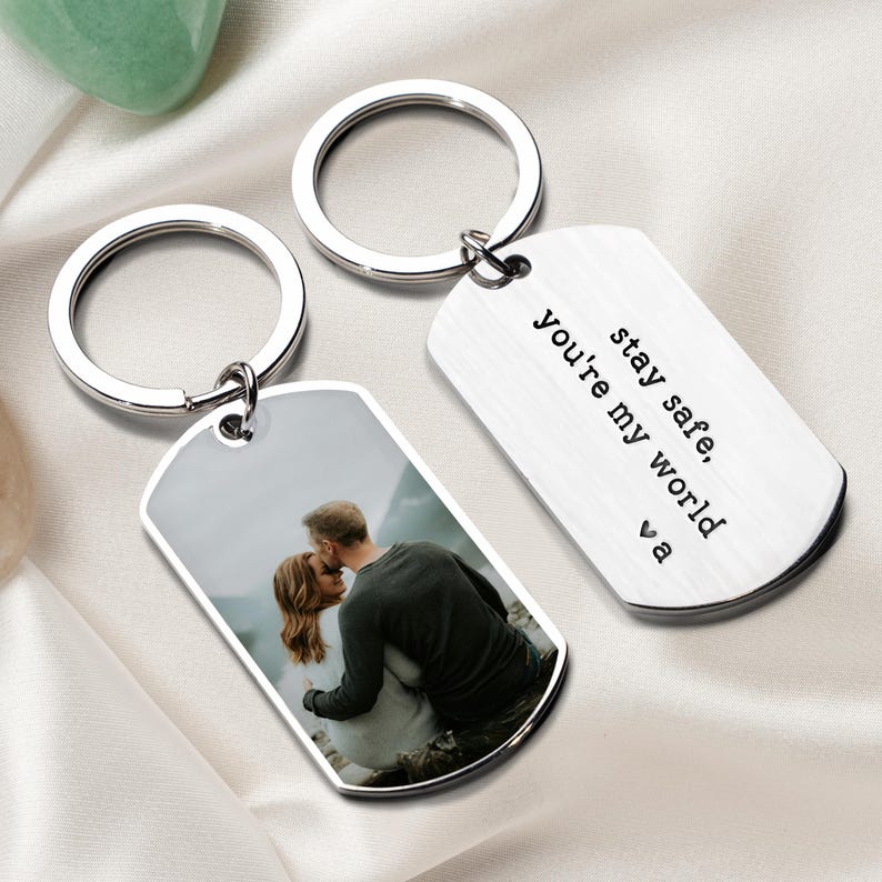 Custom Photo Keychain, Drive Safe I Love You Gift Custom Message For Him Personalized Valentines Day Gift for Him, Anniversary Gift for Husband or Boyfriend
