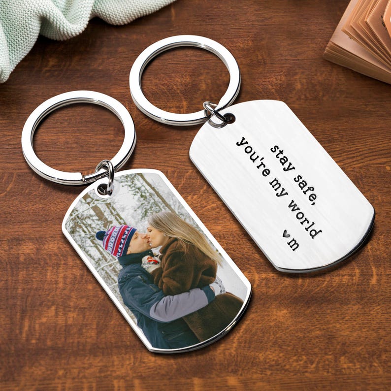 Custom Photo Keychain, Drive Safe I Love You Gift Custom Message For Him Personalized Valentines Day Gift for Him, Anniversary Gift for Husband or Boyfriend