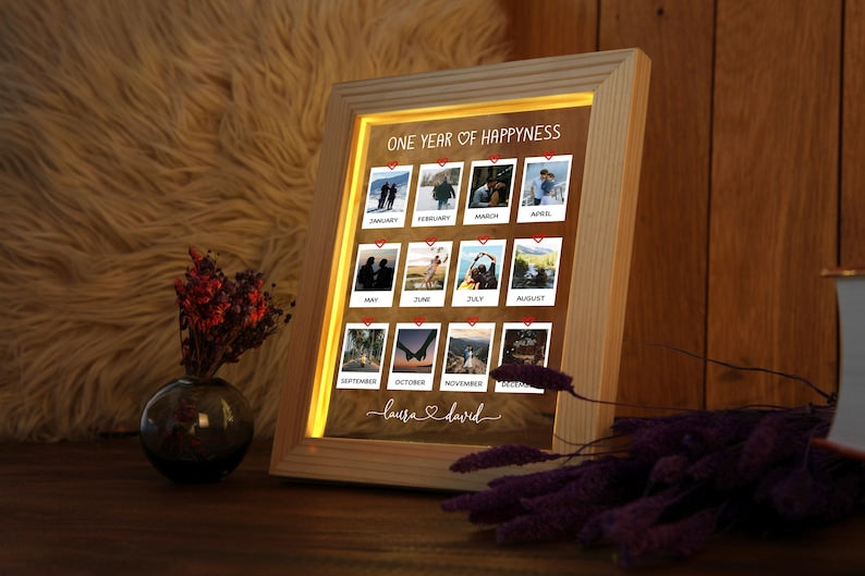 Personalized One Year Anniversary Gift for Him Her - Wedding Anniversary Gift - Couple Photo Collage Gift - 1st Anniversary Gift for Him Her