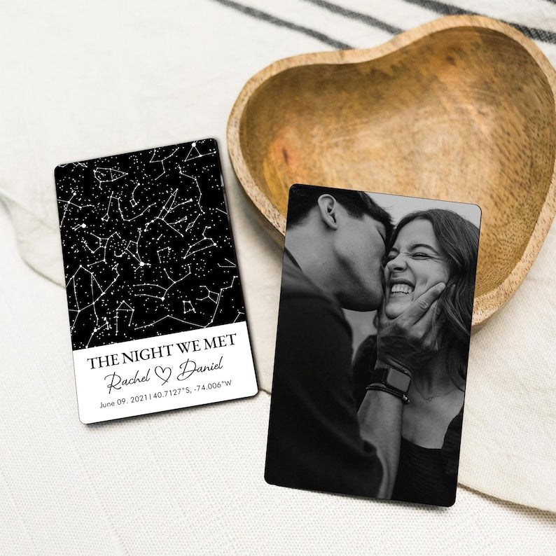 Custom Metal Wallet Card, Star Map Constellation, Couple Photo Wallet Card, Anniversary Gift for Boyfriend, Husband, Photo Love Note Card