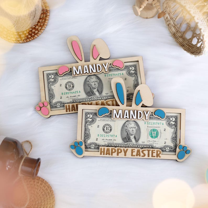 Custom Easter 2026 Bunny Money Holder Gift, Bunny Cash Holder for Kids, Easter Day Bunny Tag for Kids, Personalized Easter Money Holder Gift