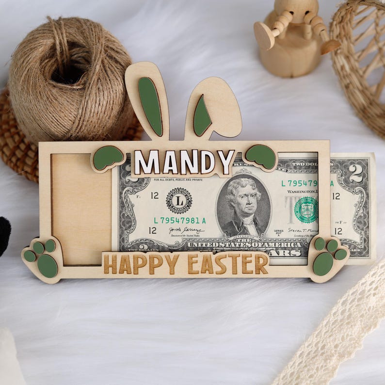 Custom Easter 2026 Bunny Money Holder Gift, Bunny Cash Holder for Kids, Easter Day Bunny Tag for Kids, Personalized Easter Money Holder Gift